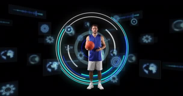 Animasi Pemain Basket Laki Laki Kaukasia Atas Pemindaian Ruang Lingkup — Stok Video