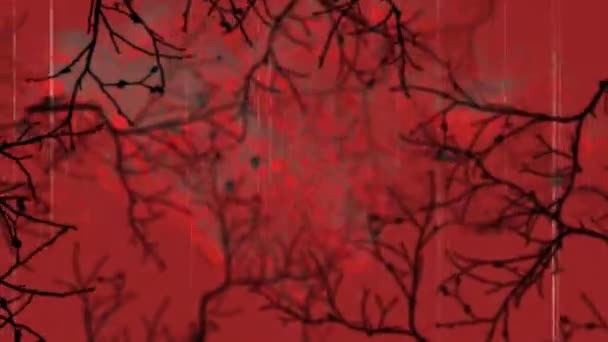 Animace Halloween Interference Nad Větvemi Stromů Červeném Pozadí Halloween Podzim — Stock video