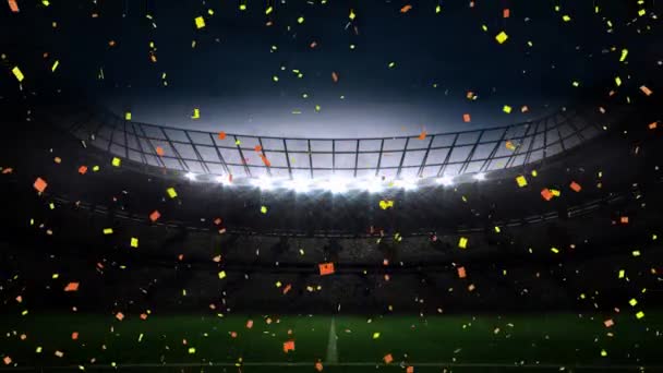 Animacja Konfetti Unoszącego Się Nad Stadionem Sportowym Nocy Sport Rywalizacja — Wideo stockowe