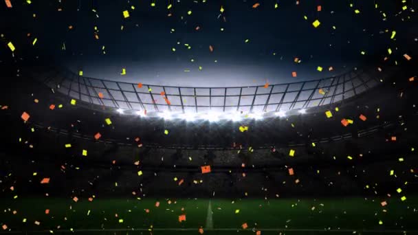 Animazione Coriandoli Galleggianti Sopra Stadio Sportivo Notte Sport Competizione Vittoria — Video Stock