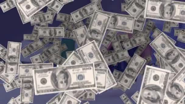 Animación Dólares Flotantes Sobre Terminal Pago Finanzas Globales Dinero Sin — Vídeo de stock