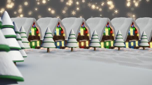 Анимация Зимних Пейзажей Декорированными Домами Черном Фоне Рождество Зима Традиции — стоковое видео