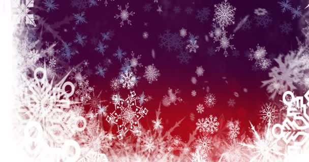 Анимация Снега Падающего Над Снежинками Рождество Красном Фоне Рождество Традиции — стоковое видео