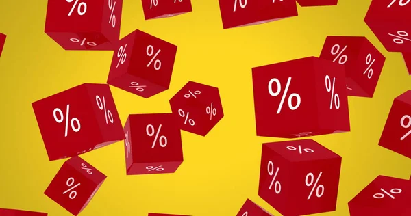 Bild Von Roten Würfeln Mit Prozentzeichen Auf Gelbem Hintergrund Digitale — Stockfoto