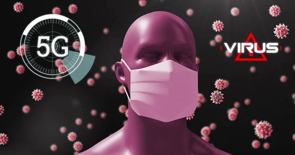 Daireli Metin Boyutlu Coronavirus Covid Hücreli Yüz Maskesi Takan Insan — Stok fotoğraf