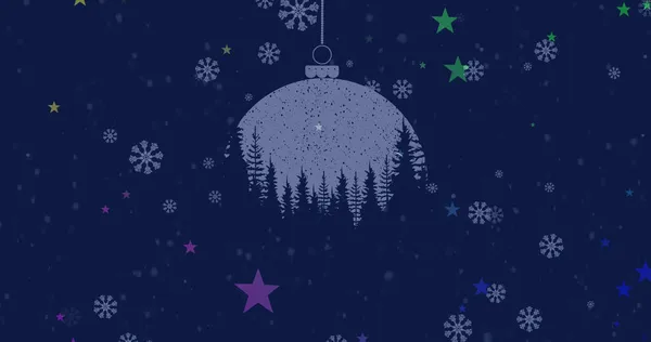 Aniamtion Neve Caindo Sobre Abetos Bugigangas Natal Natal Tradição Conceito — Fotografia de Stock