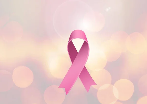 Digitally Generated Image Pink Ribbon Icon Spots Bokeh Lights Pink — Stock Photo, Image