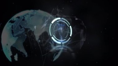 Kapsam taraması animasyonu ve dünya üzerindeki insan simgeleriyle bağlantı ağı. küresel bağlantılar, ağ oluşturma ve dijital arayüz kavramı dijital olarak oluşturulmuş video.