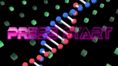 Basın yıldızlarının ve DNA zincirinin yeşil küplerle balkon arka planda canlandırılması. bilgisayarlar, oyunlar, teknoloji konsepti dijital olarak oluşturulmuş video.