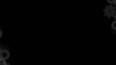 Mavi parçacıklar üzerinde siyah zemin üzerinde kar tanelerinin dijital animasyonu. Noel şenliği ve kutlama konsepti