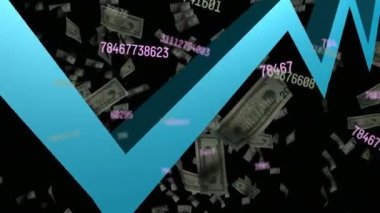 Dolar üzerinden düşen sayıların animasyonu. küresel iş, finans, dijital arayüz ve bağlantılar konsepti dijital olarak oluşturulmuş video.