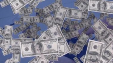 Ödeme terminalinin üzerine düşen Amerikan dolarlarının animasyonu. küresel bağlantılar, iş ve çevrimiçi nakitsiz işlemler kavramı dijital olarak oluşturulmuş video.