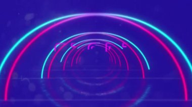 Mavi arkaplandaki neon şekiller üzerinden başlangıç metninin canlandırması. Sosyal medya ve iletişim arayüzü kavramı dijital olarak oluşturulmuş video.