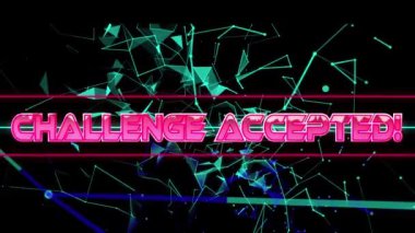 Meydan okumanın animasyonu siyah arkaplanda mavi bağlantılar üzerinden kabul edilen metin. Video oyunu, eğlence ve dijital arayüz kavramı dijital olarak oluşturuldu.