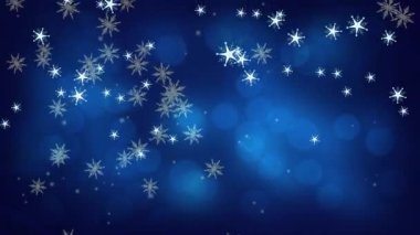 Mavi arka planda, Noel 'de ışık noktalarından kar yağışının animasyonu. Noel, gelenek ve kutlama konsepti dijital olarak oluşturuldu.