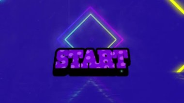 Mavi arkaplandaki neon şekiller üzerinden başlangıç metninin canlandırması. Sosyal medya ve iletişim arayüzü kavramı dijital olarak oluşturulmuş video.