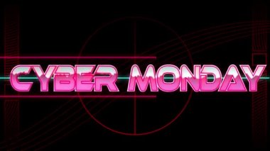 Neon çizgilerinin üzerinde pembe metalik harflerle siber pazartesi metninin animasyonu. çevrimiçi alışveriş, perakende ve satış konsepti dijital olarak oluşturulmuş video.