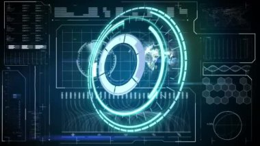 Siyah arkaplandaki veri işleme üzerinde dönen güvenli kilidin animasyonu. küresel hesaplama, veri işleme, bağlantılar ve dijital arayüz konsepti dijital olarak oluşturulmuş video.