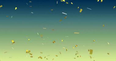 Konfetilerin gradyan mavisinden sarı arka plana düşüşünün animasyonu. parti ve kutlama konsepti dijital olarak oluşturulmuş video.