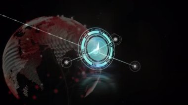 Kapsam taraması ve dünya üzerindeki bağlantı ağının animasyonu. küresel bağlantılar, ağ oluşturma ve dijital arayüz kavramı dijital olarak oluşturulmuş video.