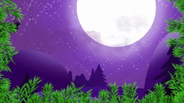 Noel Baba 'nın üzerinde yeşil ağaç dalları gece gökyüzüne karşı ren geyikleri tarafından çekiliyor. Noel şenliği ve kutlama konsepti