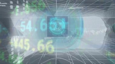 Veri işleme ile tarama ve hareket eden ekranların animasyonu. küresel bağlantılar, veri işleme ve dijital arayüz konsepti dijital olarak oluşturulmuş video.