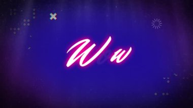 Mavi arkaplan üzerinde hareket eden şekiller üzerinde wow metin animasyonu. Sosyal medya ve iletişim arayüzü kavramı dijital olarak oluşturulmuş video.