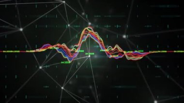 Siyah zemin üzerinde çeşitli veri işleme animasyonları. küresel ağlar, bağlantılar, veri işleme ve dijital arayüz kavramı dijital olarak oluşturulmuş video.