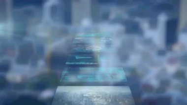 Mavi arkaplan üzerinde çeşitli verilerin canlandırılması. küresel iş, finans ve veri işleme kavramı dijital olarak oluşturulmuş video.