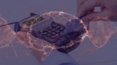 Ödeme terminali üzerinde beyin animasyonu. küresel finans, para ve nakit ödeme yok güvenlik konsepti dijital olarak oluşturulmuş video.