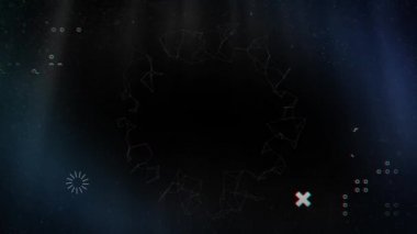 Siyah arkaplanda çeşitli dijital şekillerin canlandırılması. renk, hareket ve sinematografi kavramı dijital olarak oluşturulmuş video.