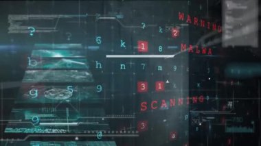 Ekranların üzerinde veri işleme ve küre animasyonu. küresel bağlantılar, dijital arayüz, teknoloji ve ağ konsepti dijital olarak oluşturulmuş video.