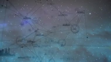 Bağlantılar ve veri işleme ağı üzerinden yıldızların canlandırılması. Noel, gelenek, kutlama ve küresel bağlantılar konsepti dijital olarak oluşturulmuş video.
