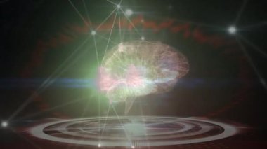 Dijital insan beyniyle tıbbi veri işleme üzerinden bağlantı ağlarının animasyonu. küresel tıp, bağlantılar, veri işleme ve dijital arayüz kavramı dijital olarak oluşturulmuş video.