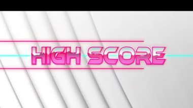 Beyaz geometrik arkaplan üzerinde yüksek skorlu metin animasyonu. Video oyunu, eğlence ve dijital arayüz kavramı dijital olarak oluşturuldu.