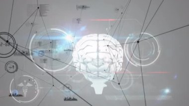 Beyaz arkaplanda bağlantılar ve veri işleme ağının animasyonu. küresel iş, bağlantılar ve dijital arayüz konsepti dijital olarak oluşturulmuş video.