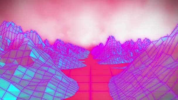 Animación Montañas Movimiento Espacio Rojo Tecnología Comunicación Concepto Interfaz Digital — Vídeo de stock