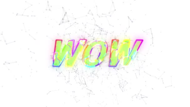 Animation Wow Text Pink Yellow Glowing Letters Networks Connections Video — Stock Video