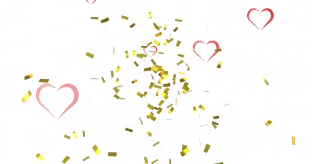 Animation Von Roten Herzen Und Goldenem Konfetti Auf Weißem Hintergrund — Stockvideo