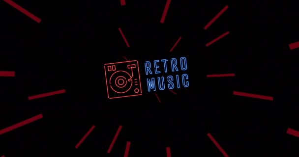 Animatie Van Retro Muziek Tekst Zwarte Achtergrond Feest Muziek Entertainmentconcept — Stockvideo