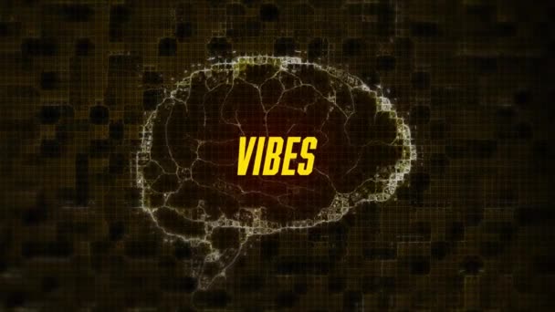 Animation Von Vibes Text Über Digitales Gehirn Auf Schwarzem Hintergrund — Stockvideo
