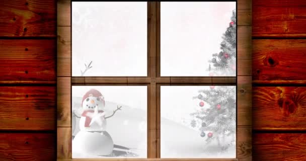 Animazione Testo Vendita Invernale Sopra Pupazzo Neve Nel Paesaggio Invernale — Video Stock