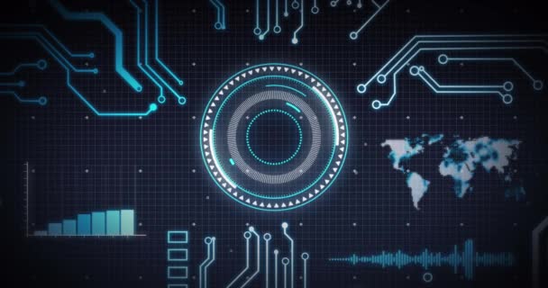 Animación Escaneo Alcance Placa Circuito Informático Con Procesamiento Datos Conexiones — Vídeo de stock