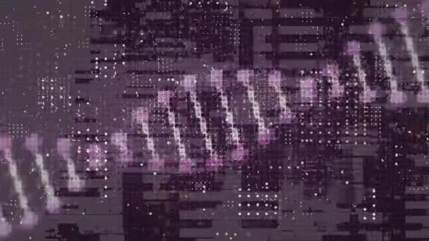 Digital Animation Dna Structure Spinning Dots Pattern Design Purple Background — Stock Video