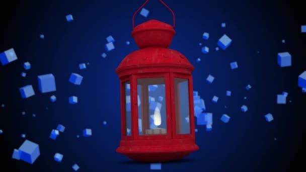 Lampe Noël Rouge Sur Plusieurs Formes Carrées Bleu Flottant Sur — Video