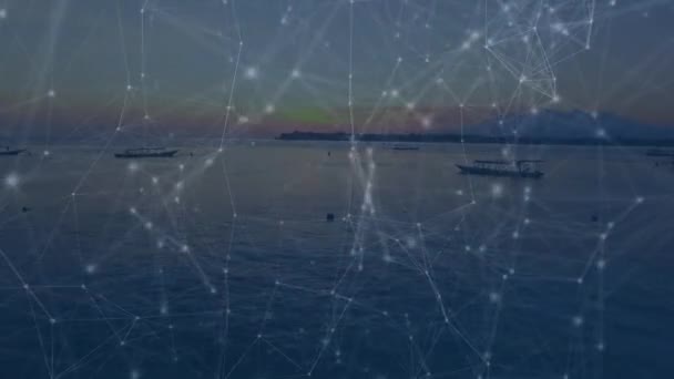 Animation Des Netzwerks Von Verbindungen Über Das Meer Hintergrund Globale — Stockvideo