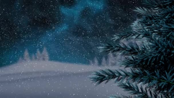 Animación Nieve Cayendo Sobre Abetos Paisaje Invernal Navidad Tradición Concepto — Vídeos de Stock