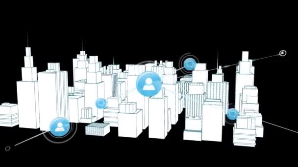 Animation Des Netzwerks Von Verbindungen Mit Icons Über Architekturzeichnung Der — Stockvideo