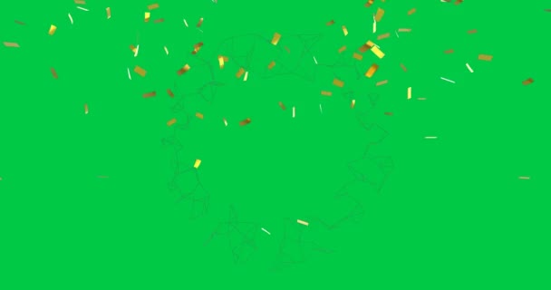 Animation Network Connections Confetti Falling Green Background Global Social Media — Stock Video