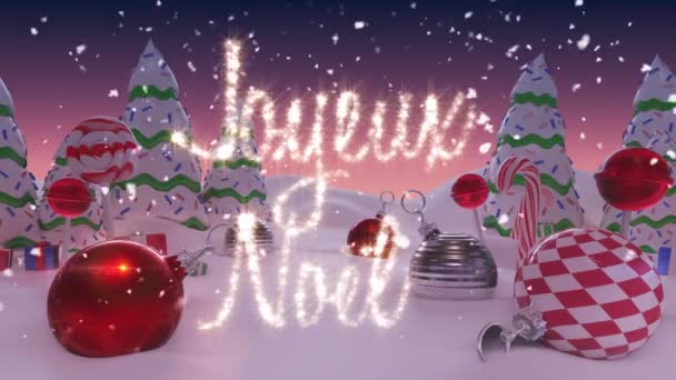 Joyeux Noel Texte Neige Tombant Sur Les Décorations Noël Les — Video